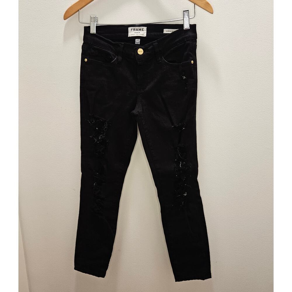 FRAME Le Skinnny de Jeanne Black Distressed Jeans Size 25 Length 24